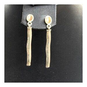 Sterling Silver 925 Signed Robert ? Vintage Wavy Freeform Modern Drop Earrings